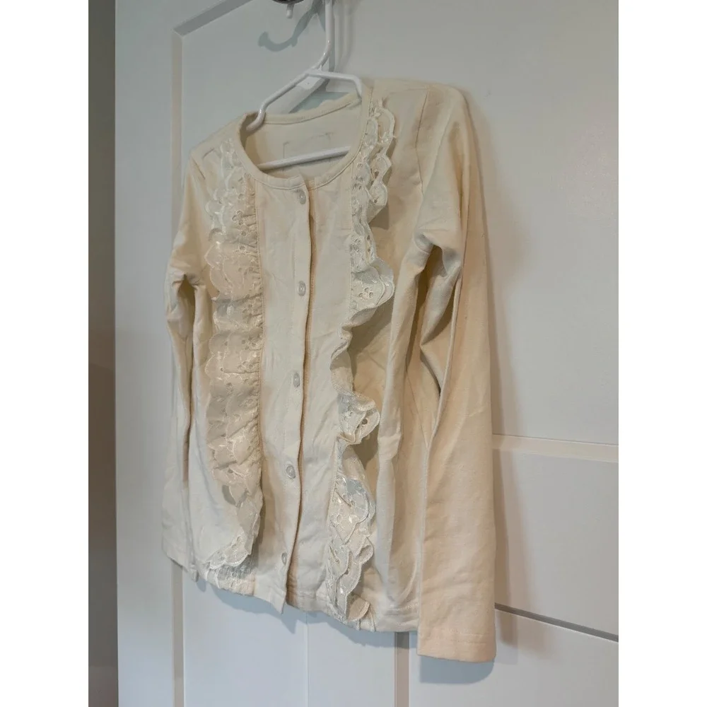 Eleanor Rose Girls Cream Lace Ruffle Button Front Cardigan Priscilla Size 6-7
